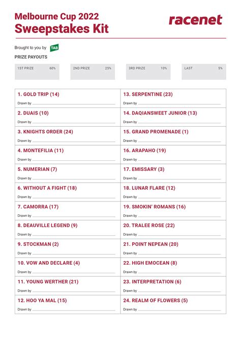 melbourne cup template|Melbourne Cup sweep printable 2022: Free office sweep printout .